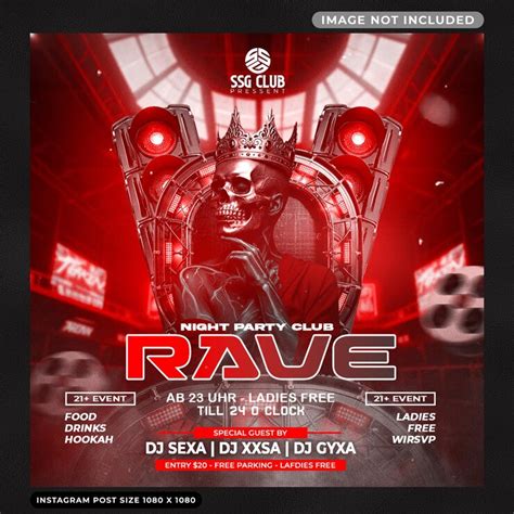 Red skull rave night club party event flyer | Premium PSD