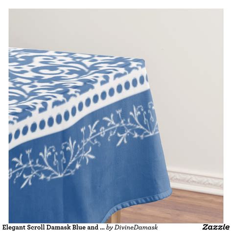 Elegant Scroll Damask Blue and White Tablecloth | Zazzle | White table ...