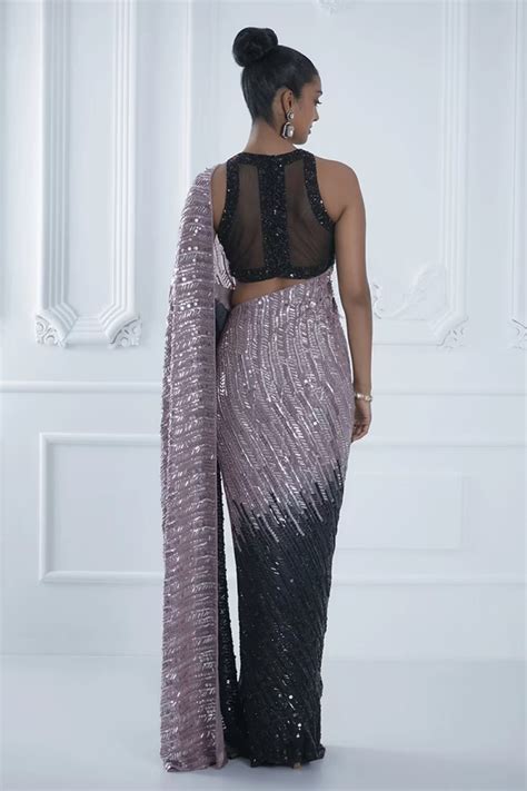 Lilac Black Sequin Saree Set – Manish Malhotra