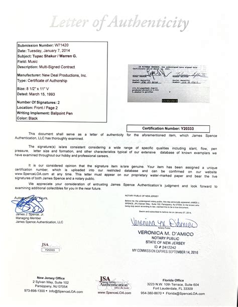 Lot Detail - Tupac Shakur & Warren G RARE Dual Signed Document Lending ...