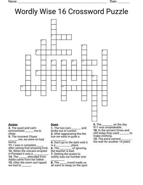 Wordly Wise 16 Crossword Puzzle - WordMint