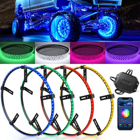 MICTUNING 15.5'' RGBW LED Wheel Ring Lights 4pcs Neon Wheel Rim Lights ...