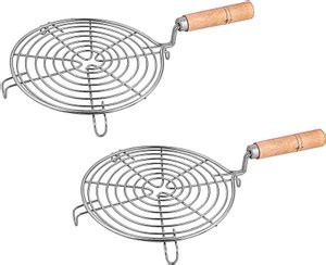 KOWS Stainless Steel Wire Heavy Round Wooden Handle Roster Papad Jali ...
