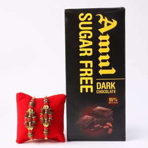 Ferns N Petals Set Of 2 Rudraksh Rakhi With Amul Dark Chocolate | Gift ...