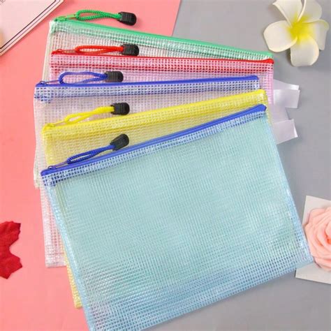 Sima A4 Thick Transparent Document Folder, Mesh Canvas Zipper Bag, A5 ...