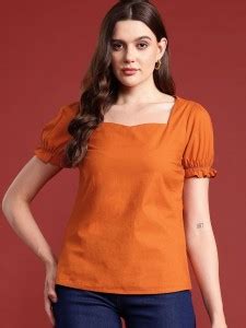 all about you Casual Solid Women Orange Top - Buy all about you Casual ...