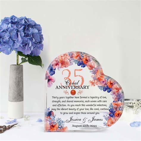 Personalized 35th Wedding Anniversary Heart Acrylic Plaque, Coral ...