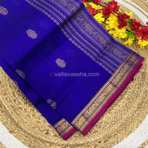 Pure Silk Cotton Saree - Retta Mayil Design - Blue with Pink - VVRMS00 ...