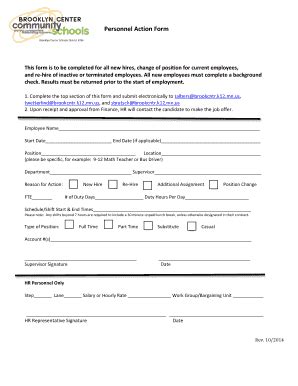 Fillable Online brooklyncenterschools Personnel Action Form Revised Fax ...