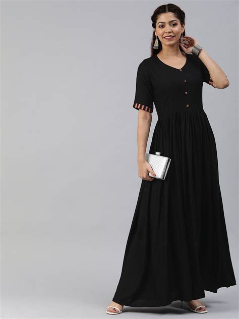 Black Solid Maxi Dress – The Anarkali Shop