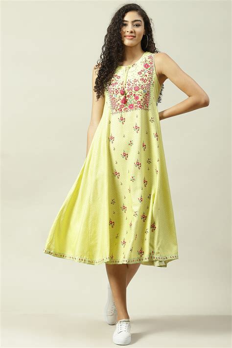 Buy Lime LIVA A Line Dress Online at Biba India