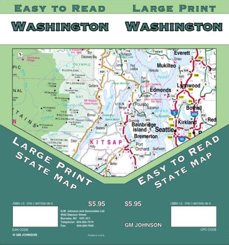 Washington Large Print State Map : GM Johnson & Associates Ltd.: Amazon ...