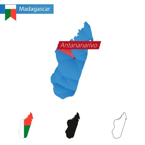 Madagaskar blauwe Low Poly kaart met hoofdstad Antananarivo | Premium ...