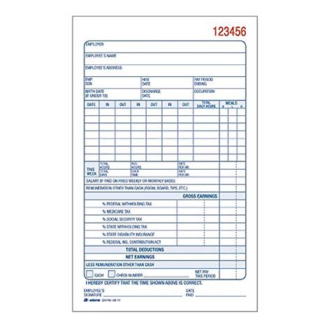 Adams Employee Payroll Record Book - Carbonless 2-Part Forms