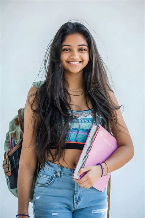A beautiful indian student girl with smiley face holding books ...