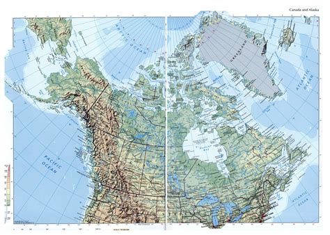 Large elevation map of Canada and Alaska with roads and cities ...