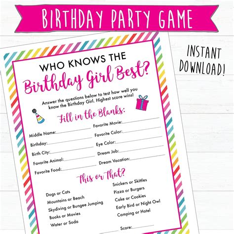 Birthday Party Printable Games