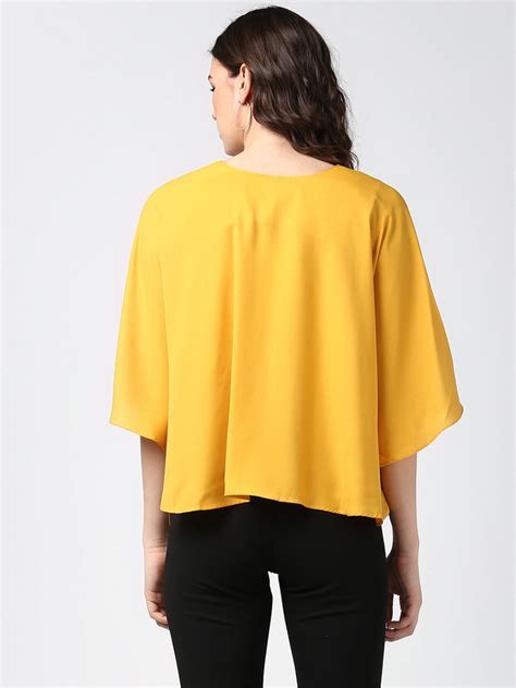 Women's Yellow Side Drape Top with Brooch – Stylestone