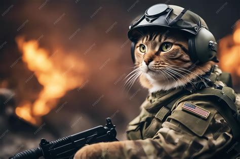Premium Photo | Cat soldier A cat in military uniform with a USA ...