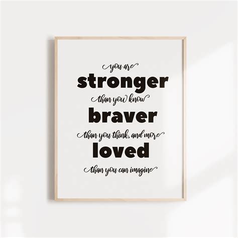 Inspirational quote poster. You are stronger than you know, braver than ...