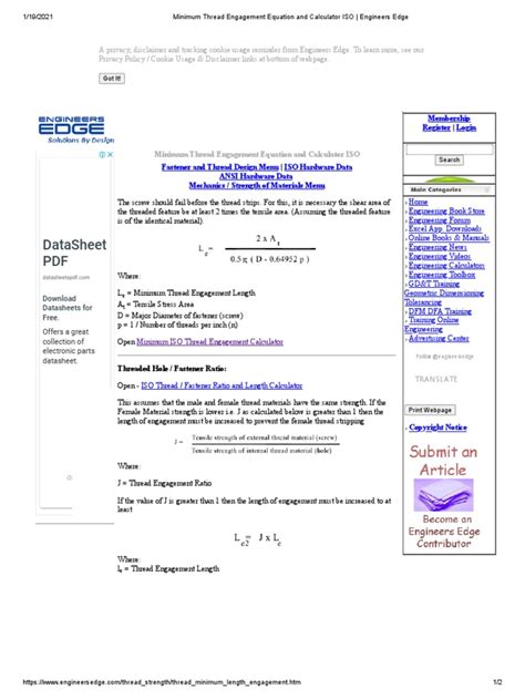 Image result for Thread Engagement Length Formula