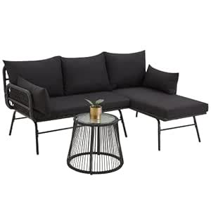 EROMMY 3 Piece Patio Furniture Set, L-Shaped Sectional Conversation ...