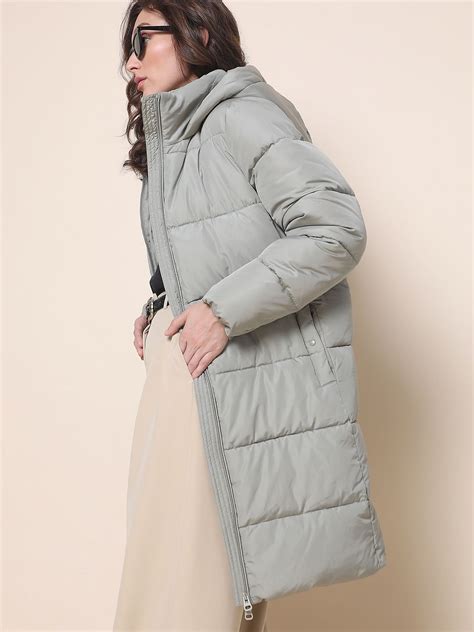 Light Green Long Hooded Puffer Coat for Women - VERO MODA