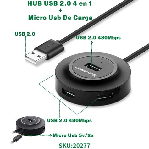 HUB USB-A UGREEN / 4 PUERTOS USB 2.0 / 20277 / BLACK - NANOTECH MARKET