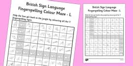 British Sign Language Fingerspelling Colour Maze Z - Twinkl