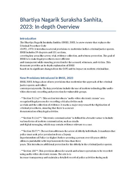 BNSS 2023 In-depth Overview Document - Bhartiya Nagarik Suraksha ...