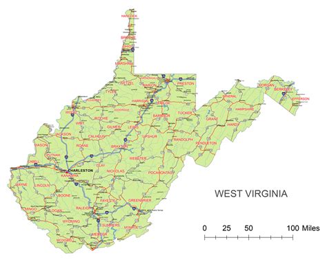 West Virginia State Vector Road Map Lossless Scalable AI PDF Map For ...