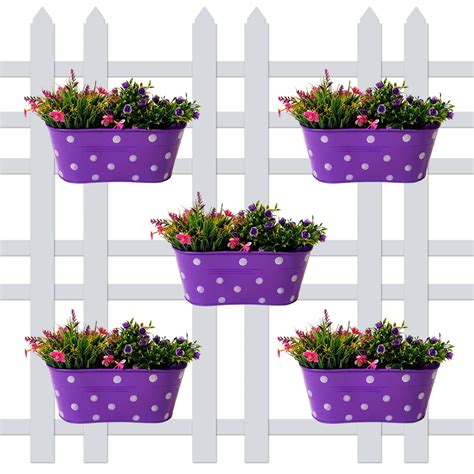 Wonderland 12 Inch Polka dot Railing Planter in Set of 5 (Purple ...