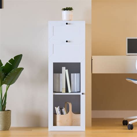 Buy Helios Soho 1-Glass Door Book Cabinet with Drawers - White from ...