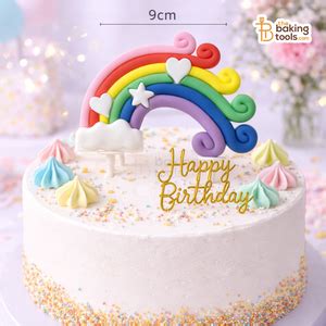 Rainbow Cake Topper 9cm with Heart & Star | Birthday Decoration