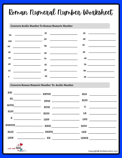 Roman Numeral Worksheet