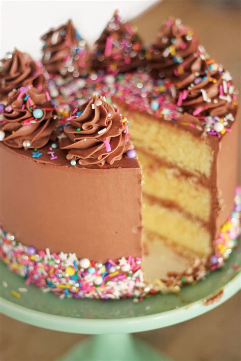 yellow cake with chocolate buttercream frosting