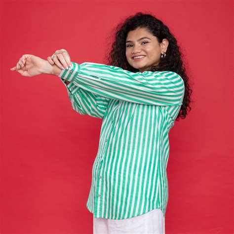 Green Stripe Print Cotton Shirt For Women – House of Ekam