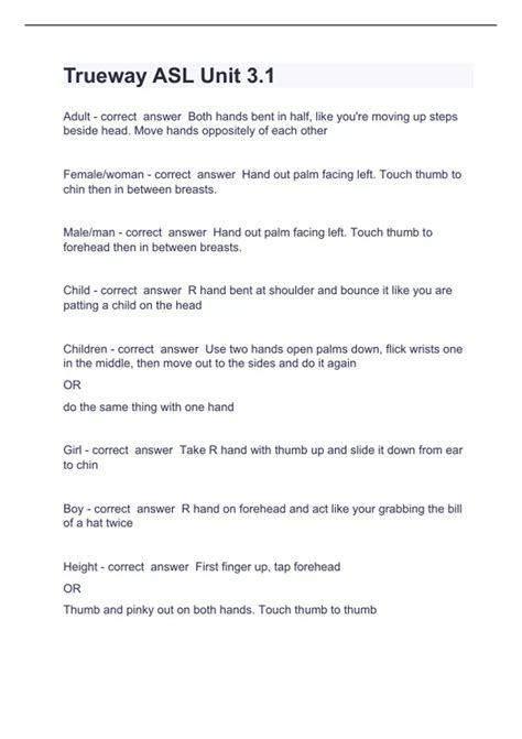 Trueway ASL Unit 3 Question and answers 100% correct 2024 - Trueway ASL ...