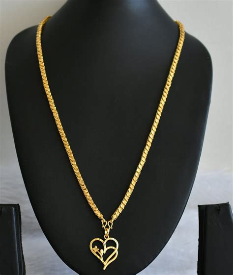 Gold tone 24 inches chain with flower heart pendant dj-50336 – dreamjwell