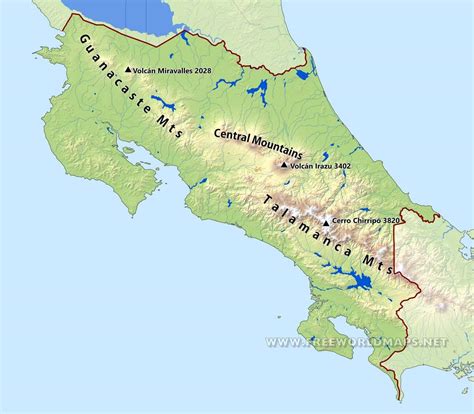 Costa Rica Physical Map