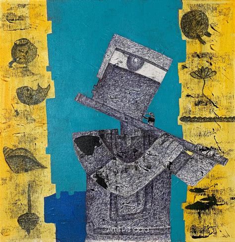 "Vishnu": Yellow Green Acrylic Painting by Amit Pithadia – ArtZolo.com