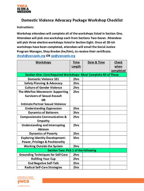 Fillable Online Domestic Violence Advocacy Package Workshop Checklist ...