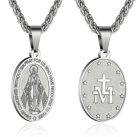 Buy RSVirgin Mary Necklace for Men Miraculous Medal Stainless Steel ...