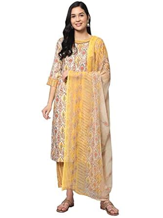 Buy VredeVogel Cotton Print Straight Kurta Pant and Chiffon Print ...