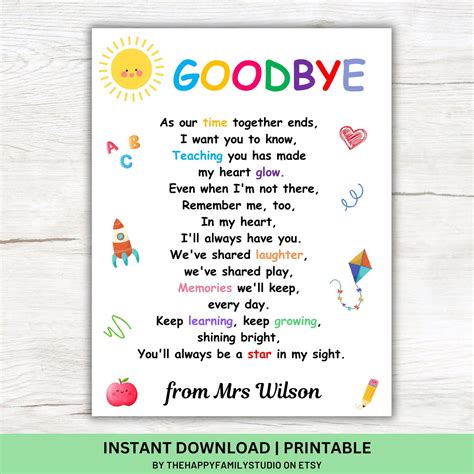 End of School Year Poem Gift From Teacher to Student, End of Year Gift ...
