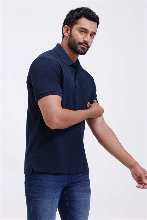 Waffle Polo Navy Blue T Shirts | Mens T Shirts | T Shirts for Men