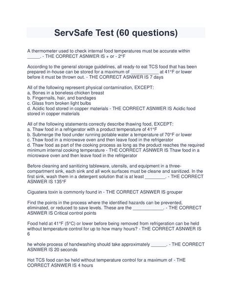 Image result for ServSafe Practice Test Answer Key