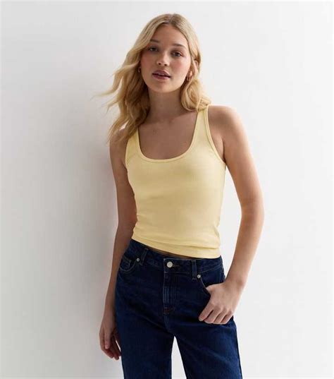 Pale Yellow Ribbed Scoop Neck Vest | New Look