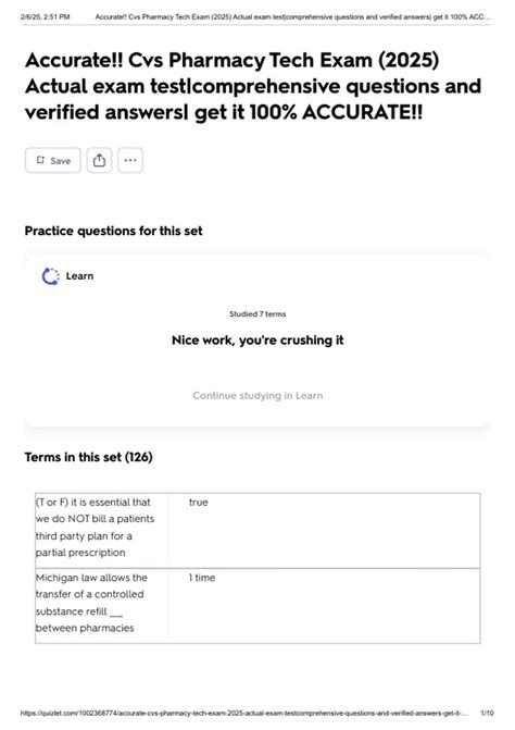 Accurate!! Cvs Pharmacy Tech Exam (2025) Actual exam test|comprehensive questions and verified ...