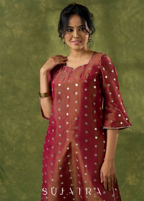 Beautiful Rust Self-Embellished Tissue Kurta - Pant Optional – Sujatra